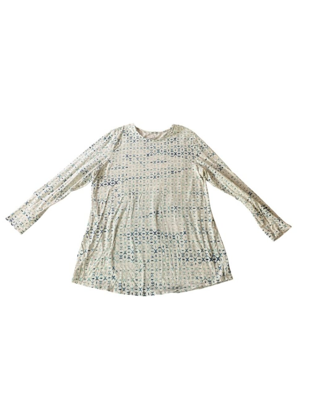 Pure Jill Stretch-Cotton Shirttail Tee Blue Pattern Long Sleeve Large